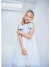 White And Blue Cotton Tulle Flower Girl Dress